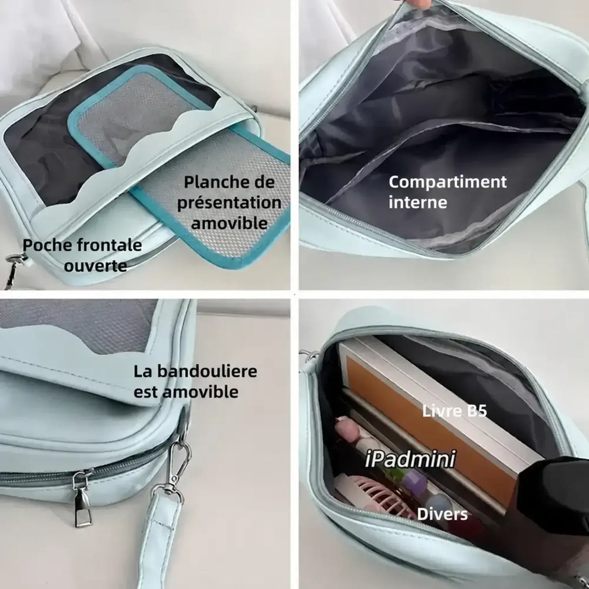 Sac pochette transparente détail intérieur