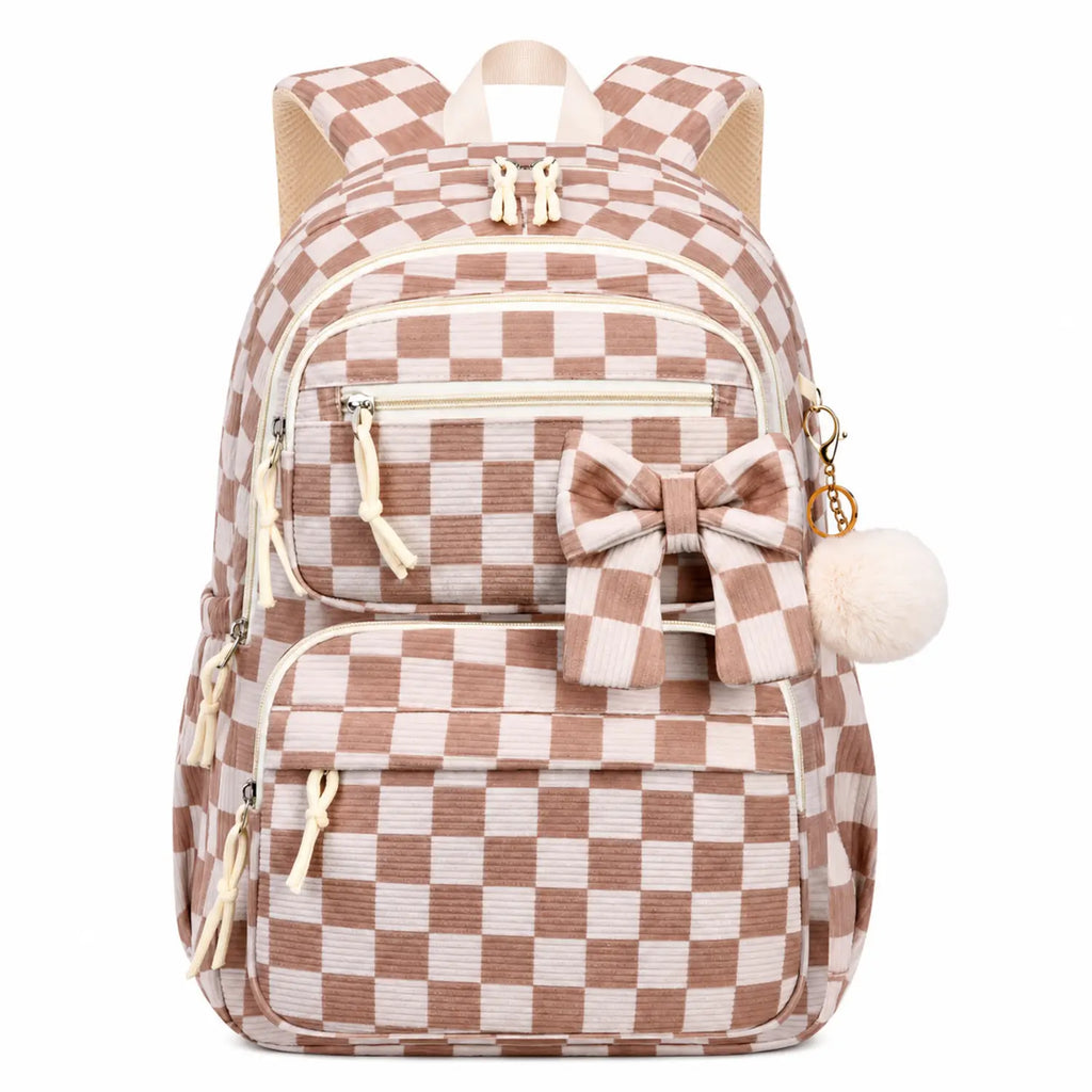 Sac à dos étudiante 1 pcs marron carreaux