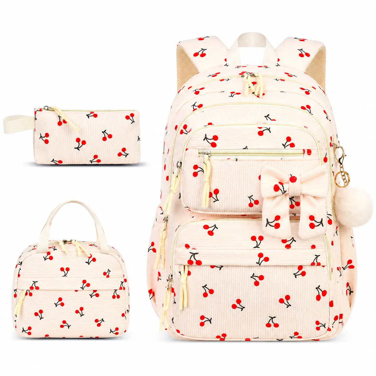 Sac à dos étudiante 3 pcs beige cerise