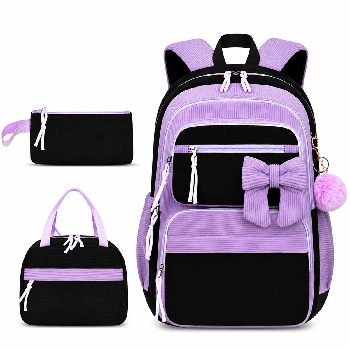 Sac à dos étudiante 3 pcs violet noir