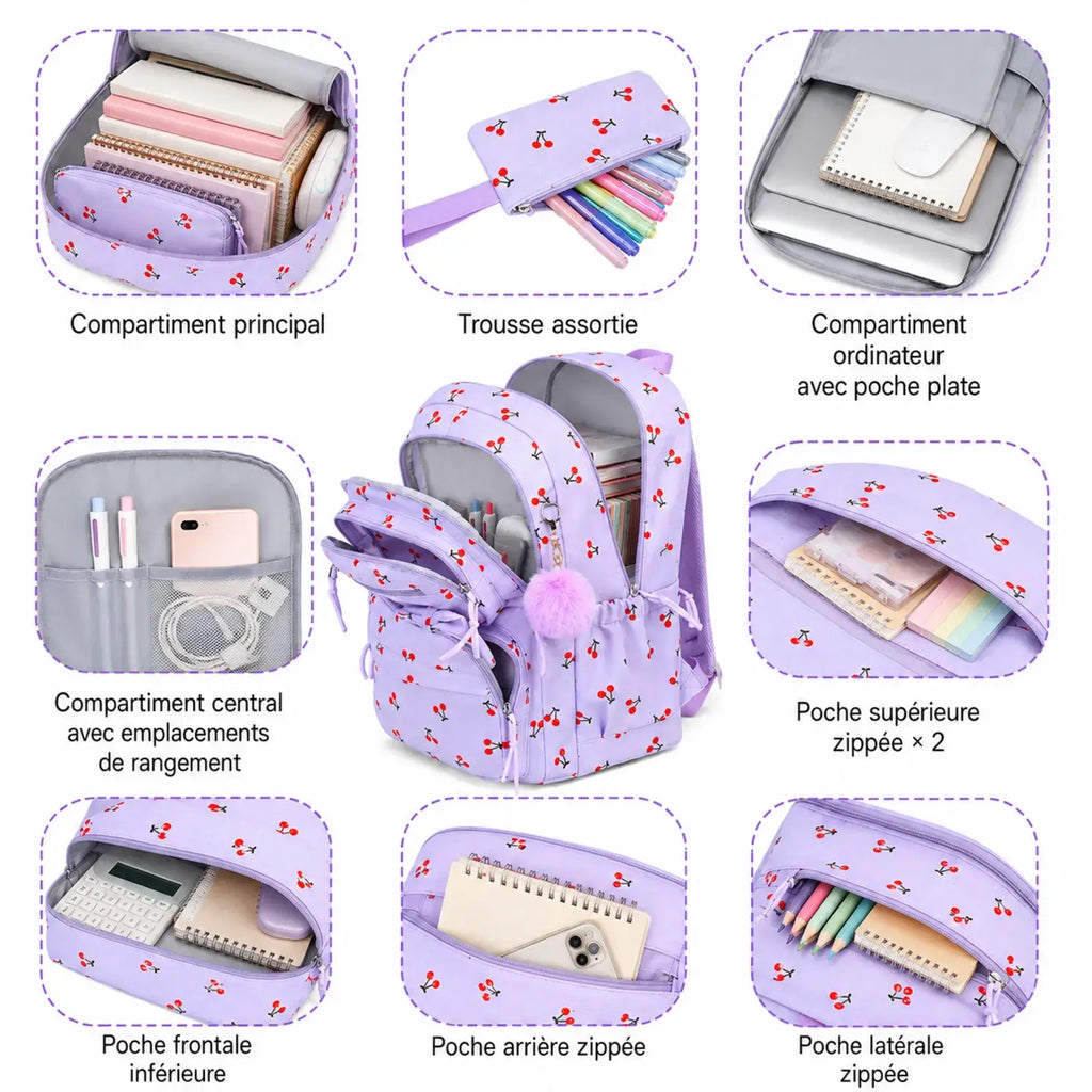 Sac à dos étudiante détails poches