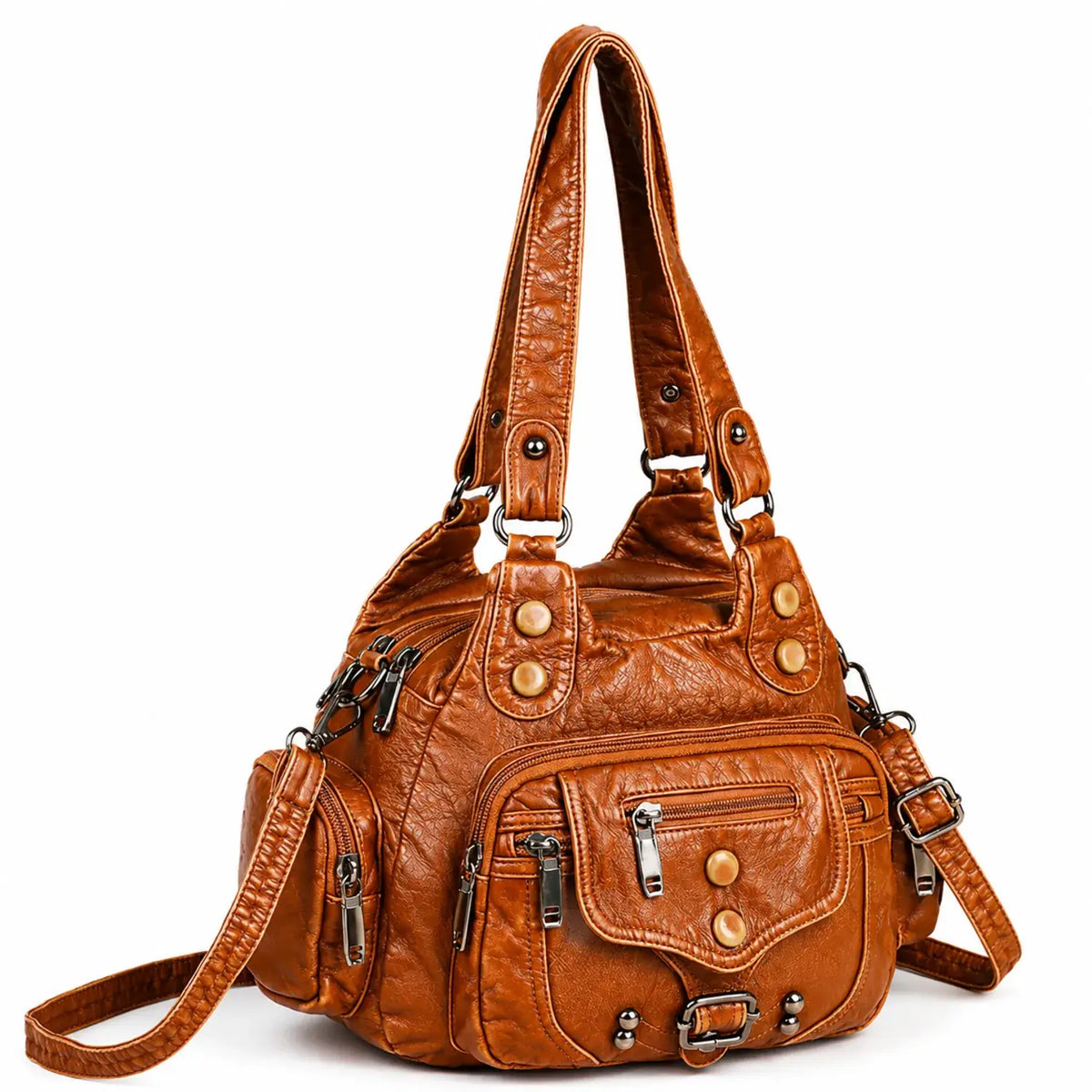 Sac bandoulière vintage multipoches marron clair