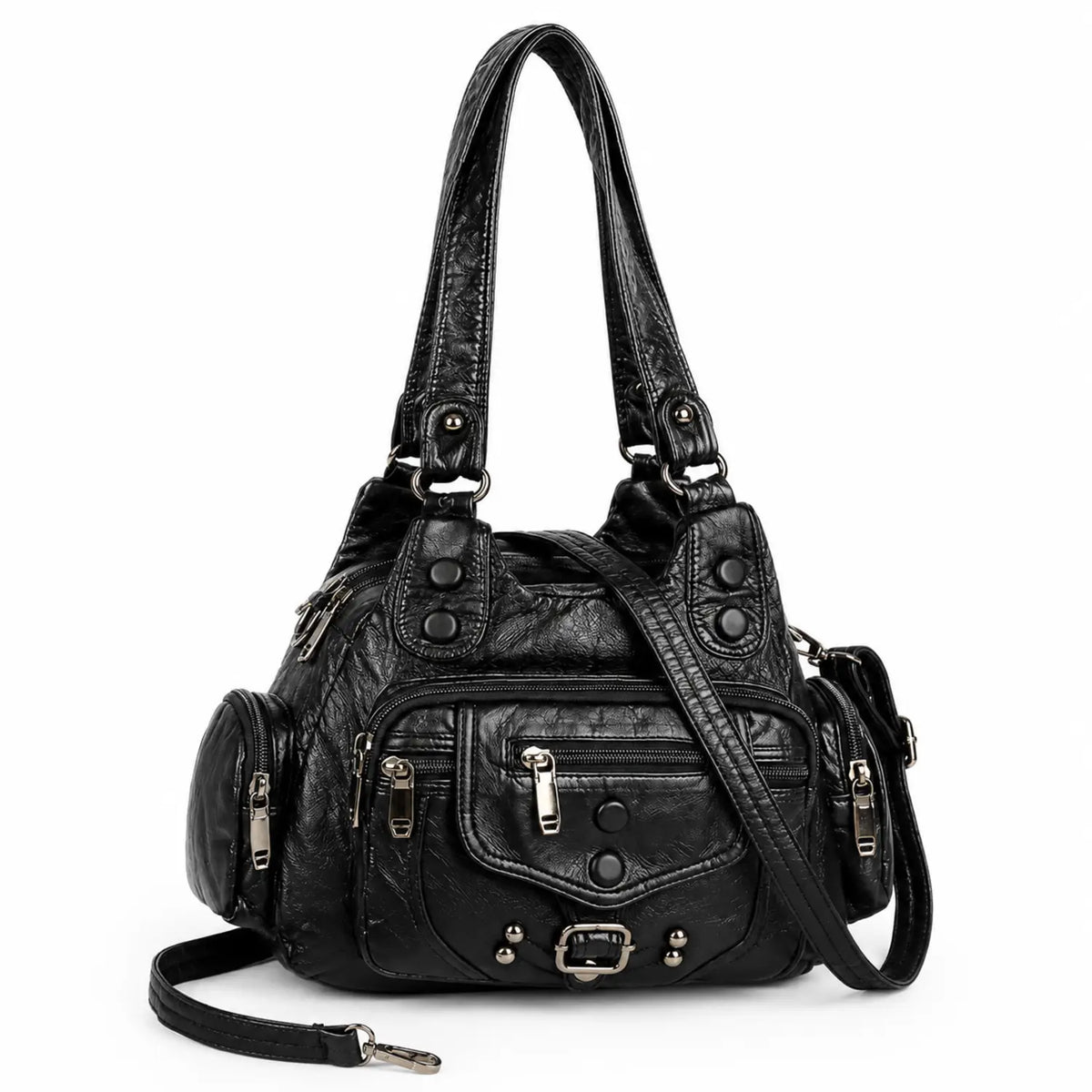 Sac bandoulière vintage multipoches noir