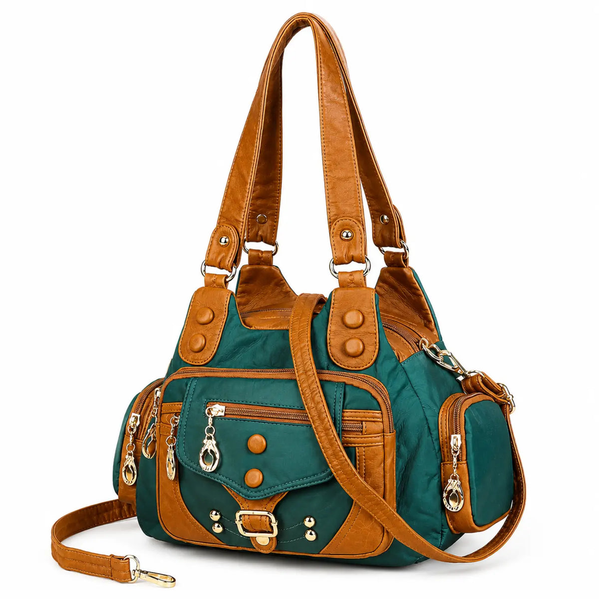 Sac bandoulière vintage multipoches vert