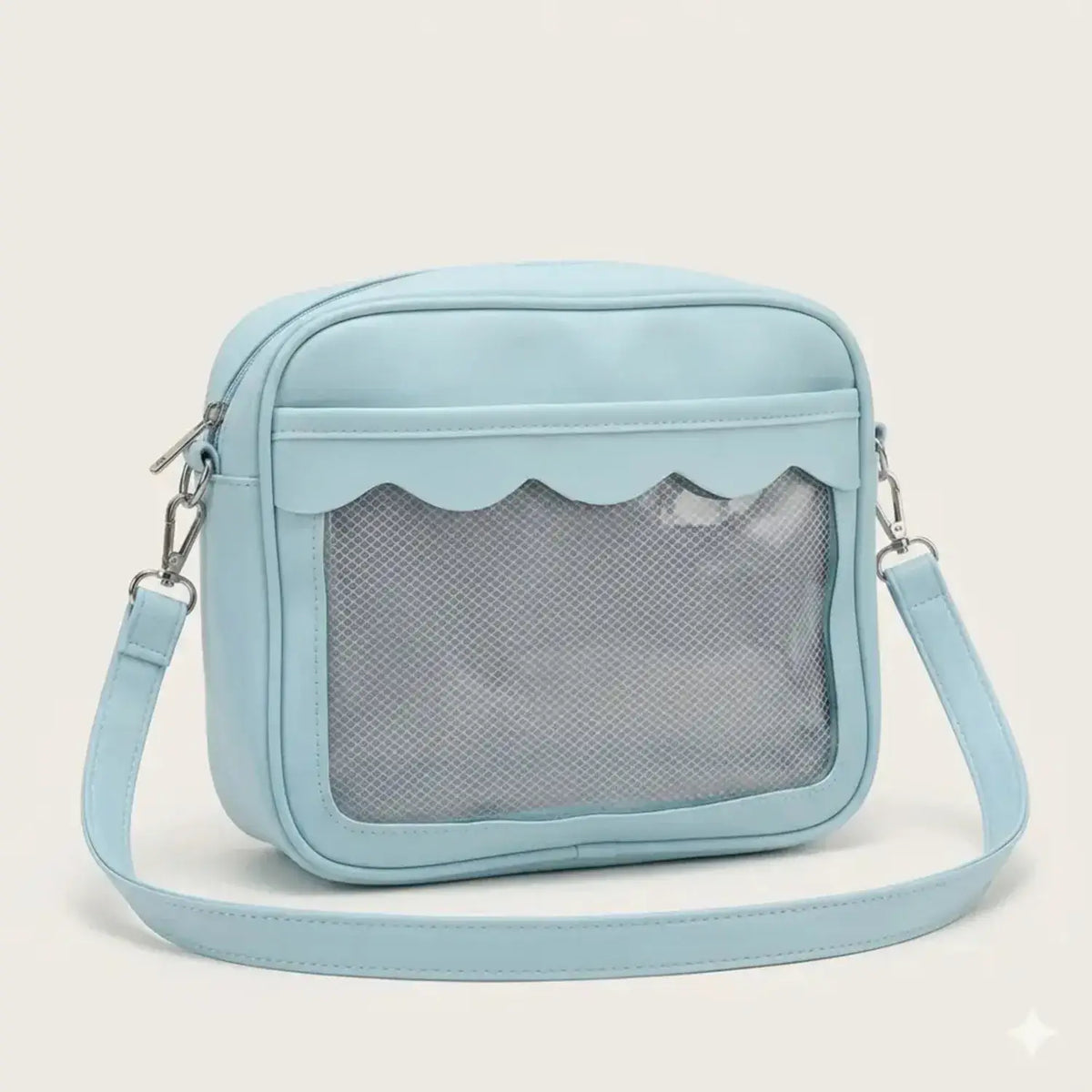 sac pochette transparente bleu
